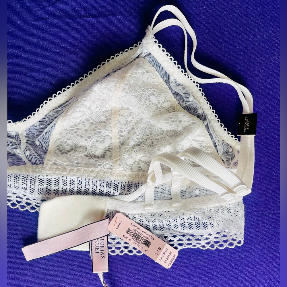 Victoria's Secret Unlined Mesh Lace Bralette Large Cream Double Strap Wire Free